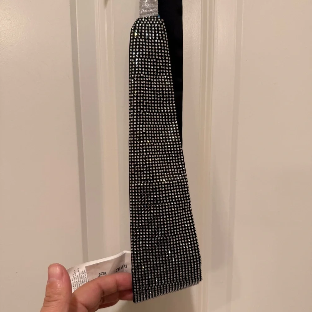 NWOT Max&Co by Max Mara Label-cut Diamanté Satin Belt Size: OS Black/Silver